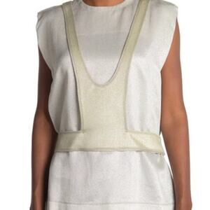 Valentino Contrast Bodice Sleeveless Top silver and Water Green